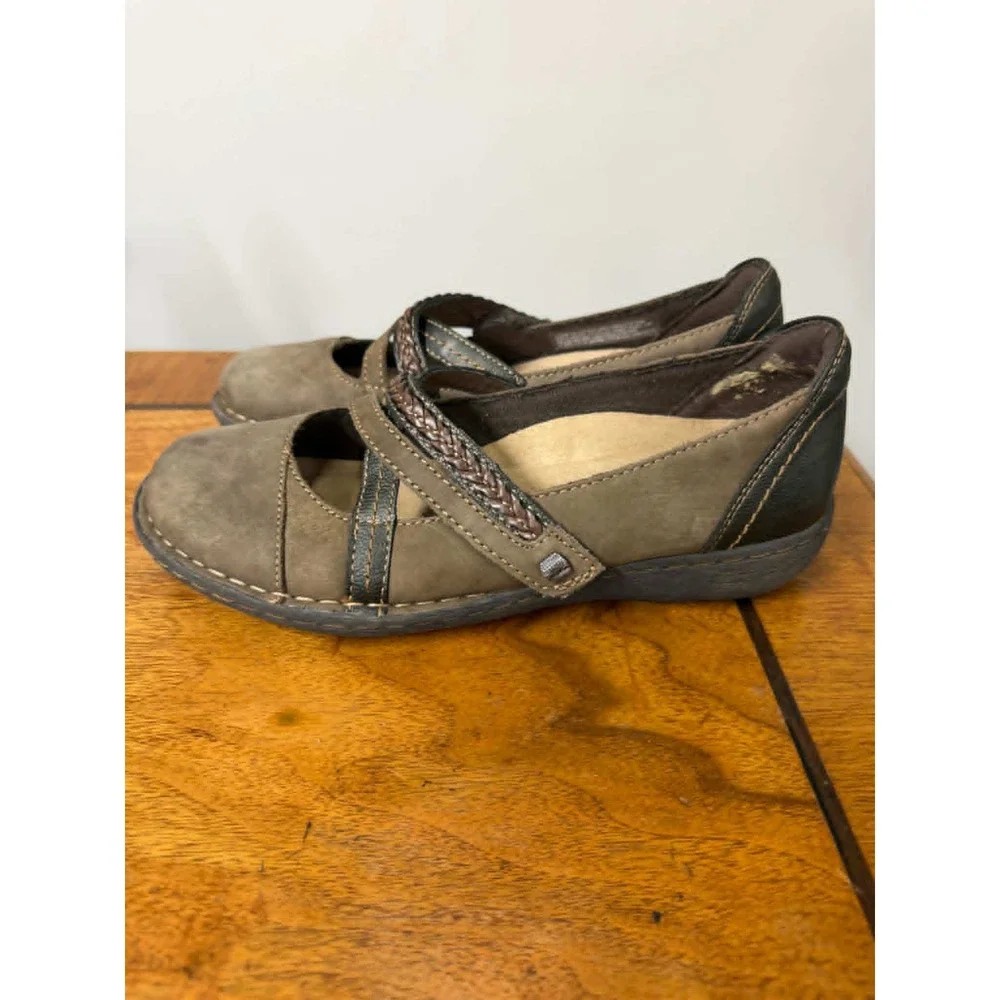 Earth Origins 7.5 Tamara Toriana Mary Jane Flats Brown Stone Braided Strap Shoes - Picture 3 of 8